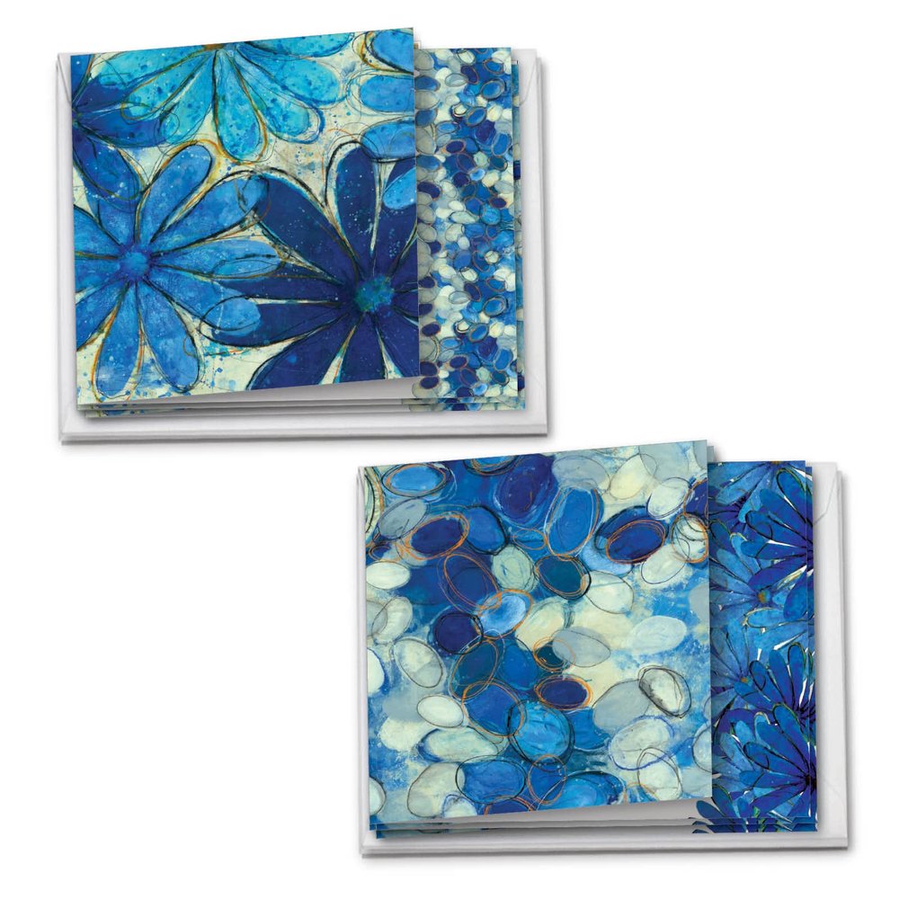 The Best Card Company - 12 Assorted Blank Note Cards (4 x 5.12 Inch) - Boxed All Occasion Notecards Bulk (2 Designs, 6 Each) - Blue Blooms MQ4607OCB-B6x2
