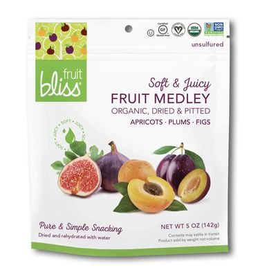 Fruit Bliss Dried Fruit Mix - Fruit Medley of Organic, Dried & Pitted Apricots, Plums & Figs - Organic Fruit Snacks, Dried Fruit Snacks, Resealable Pouches, Gluten-Free Vegan Snacks (2 Pack 5oz. Each)