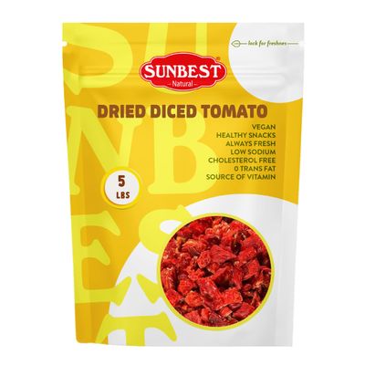 Sunbest Natural Diced Sun-Dried Tomatoes 5 lb Bulk Bag (80 oz) Intense & Zesty Flavor Non-GMO, Vegan, Kosher Moist, Ready to Eat Perfect for Snacking, Cooking & Baking