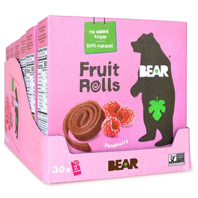 BEAR - Fruit Rolls - Raspberry - (30 Count), PINK, 0.7 Ounce, (TRTAZ11A)