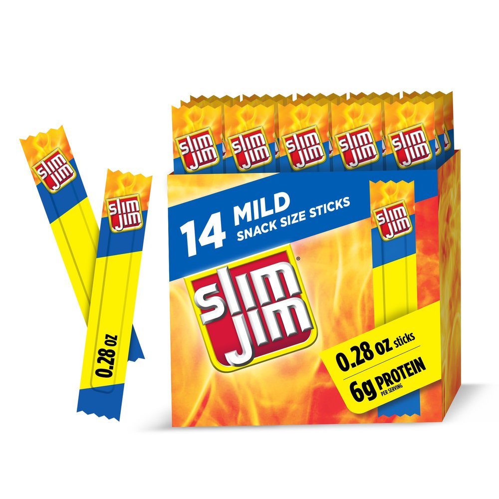 Slim Jim Smoked Meat Sticks, Mild Flavor, 6g Protein Per Serving, Snack Size, Valentine's Day Gift For Him, 0.28 oz. (14 Count)