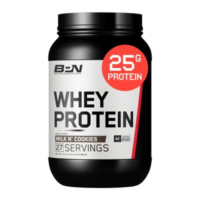 BARE PERFORMANCE NUTRITION, BPN Whey Protein + Casein Protein Powder Blend, Milk N' Cookies, 25g Protein per Serving Supports Lean Muscle Recovery, 27 Servings, Third Party Tested