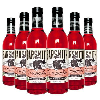 Barsmith Bar Essentials Grenadine Syrup - Sweet Cherry and Pomegranate Notes - No Artificial Flavors & Non-GMO Cocktail Mixer - Ideal for Shirley Temple, Mocktails and Cocktails - 12.7oz (Pack of 6)