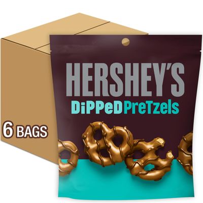 HERSHEY'S Milk and Dark Chocolate Covered Dipped Pretzels Bags, 8.5 oz (6 Count)