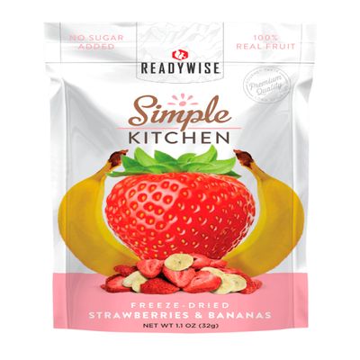 READYWISE - Simple Kitchen, Freeze-Dried Strawberries & Bananas, Pack of 1, Vegetarian, Gluten Free, Snacks, Strawberries, Banana, Dried Fruit, Pre Workout, Healthy Snacks, Camping, Survival Food