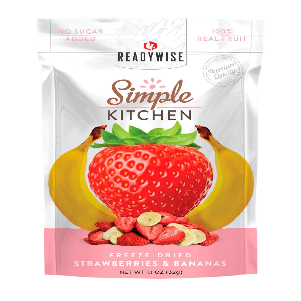READYWISE - Simple Kitchen, Freeze-Dried Strawberries & Bananas, Pack of 1, Vegetarian, Gluten Free, Snacks, Strawberries, Banana, Dried Fruit, Pre Workout, Healthy Snacks, Camping, Survival Food