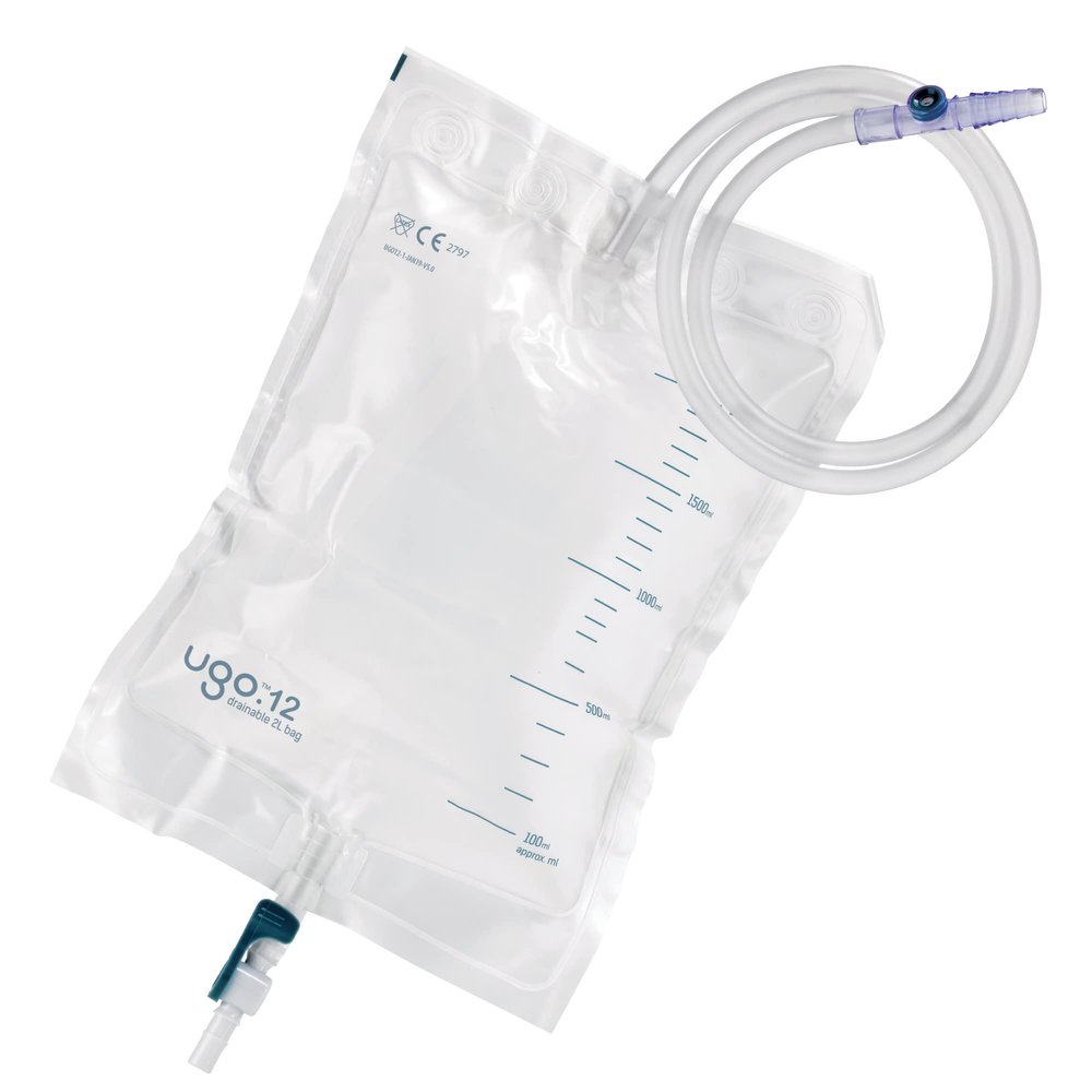 Ugo 2L Night Bags (x10)  Urine Drainage Bags/Catheter Night Bags, T Tap or Lever Tap with Kink Free Connection (Pack of 10) (Ugo 12 - Lever Tap (Continuous Drainage), Sterile)