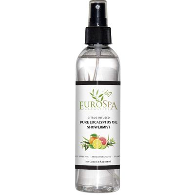 EuroSpa Aromatics Pure Eucalyptus Oil ShowerMist and Steam Room Spray, All-Natural Premium Aromatherapy Essential Oils - Citrus Infused, 8oz