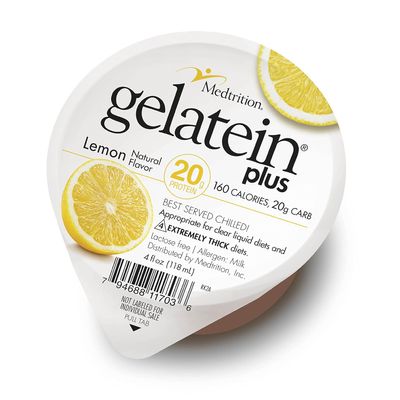 Gelatein Plus Lemon: 20 grams of protein. Ideal for clear liquid diets, swallowing difficulties, dialysis and oncology. Great pre or post-workout snack. (36 pack)