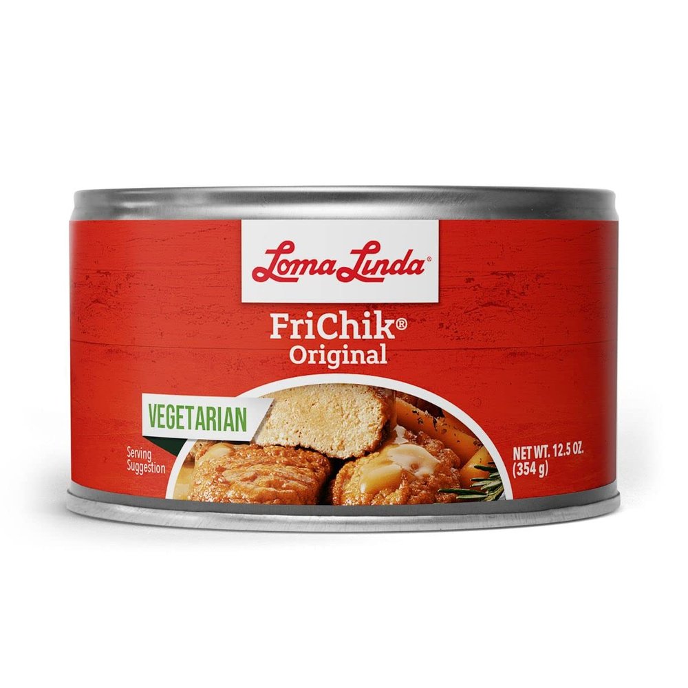 Vegetarian Chicken Plant-Based Meat - Loma Linda Frichik Original, High Protein Meatless Chunks, 12.5 oz Cans (8 Pack), Non-GMO Vegetarian Chicken Alternative for Meals & Recipes