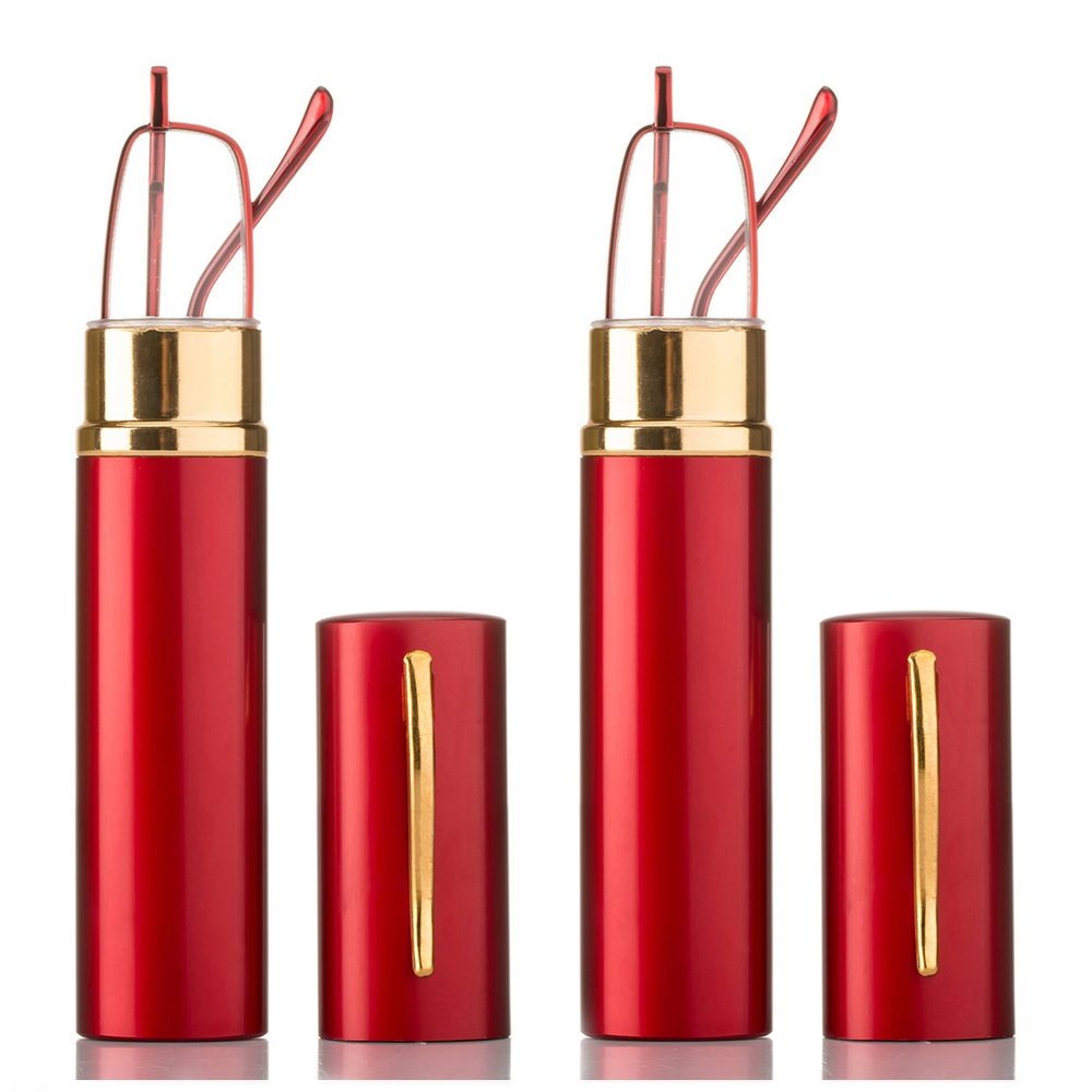 2 Packs Pocket Readers Tube Reading Glasses in Aluminum Case Red +1.00