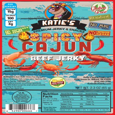 Katie's Beef Jerky - Sugar Free Beef Jerky -12 Delicious Keto-Friendly Flavors, High Protein, Sugar Free Meat Snacks, Great Snack for Low Carb Diet, Made in USA (Spicy Cajun, 6)