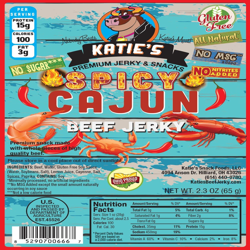 Katie's Beef Jerky - Sugar Free Beef Jerky -12 Delicious Keto-Friendly Flavors, High Protein, Sugar Free Meat Snacks, Great Snack for Low Carb Diet, Made in USA (Spicy Cajun, 6)