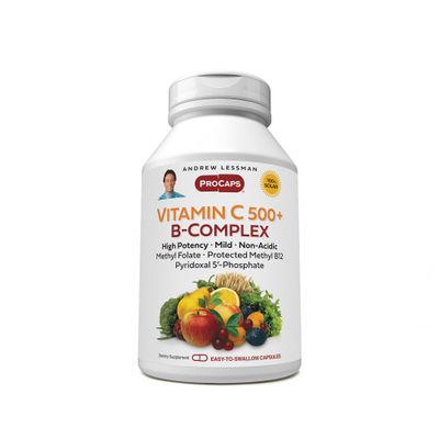 ANDREW LESSMAN Vitamin C 500 Plus B-Complex 180 Capsules - Non-Acidic Vitamin C Plus Citrus Bioflavonoids for Immune System and Anti-Oxidant Support. Easy-to-Swallow Capsules. No Additives