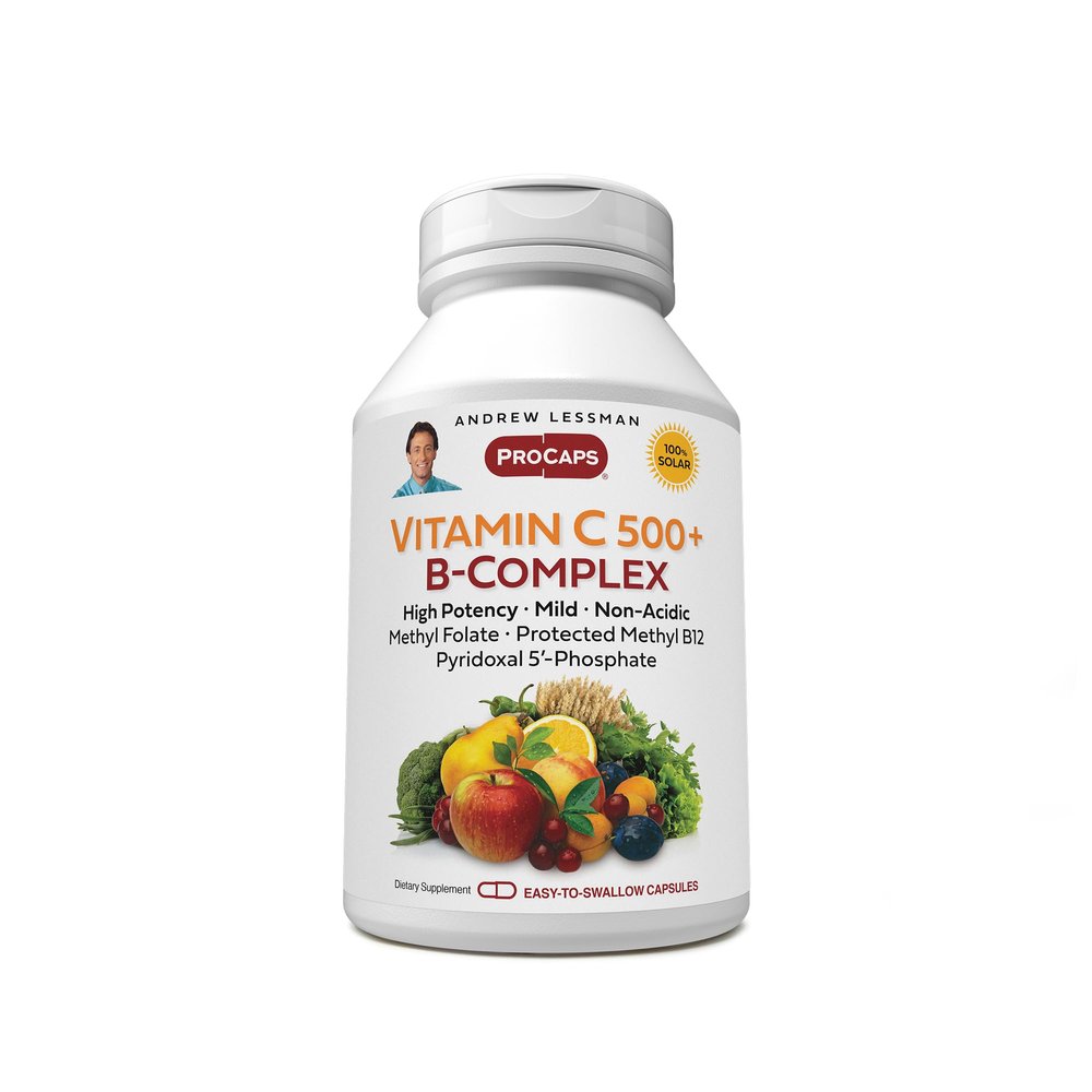 ANDREW LESSMAN Vitamin C 500 Plus B-Complex 180 Capsules - Non-Acidic Vitamin C Plus Citrus Bioflavonoids for Immune System and Anti-Oxidant Support. Easy-to-Swallow Capsules. No Additives