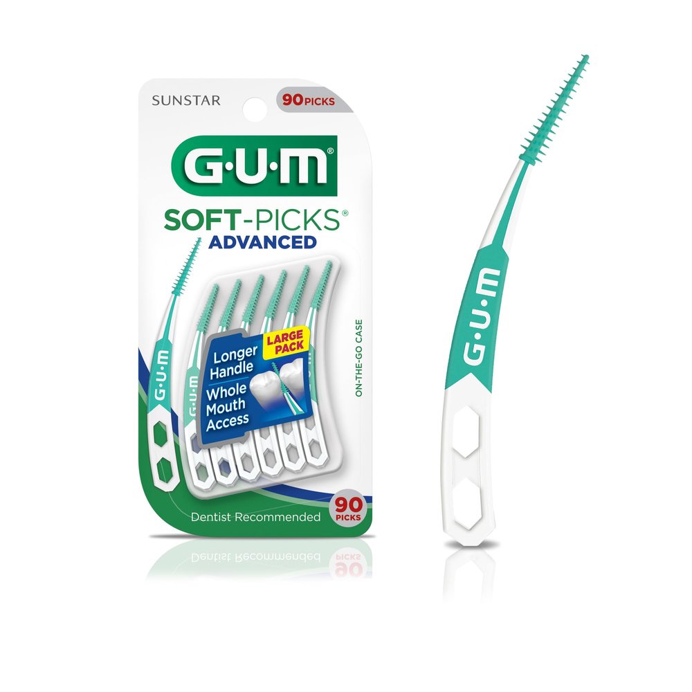 GUM Soft-Picks Advanced, Easy to Use Dental Picks for Teeth Cleaning Health, Disposable Interdental Brushes with Convenient Carry Case, Dentist Recommended Dental Picks, 90 Count