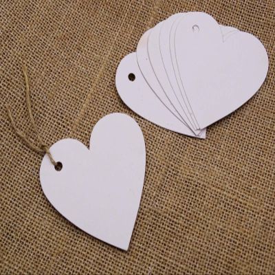 100 Pcs Heart Shape Blank Cardstock Tags Bonbonniere Wedding Favor Gift Tag with Free Natural Jute Twine - Colors Available