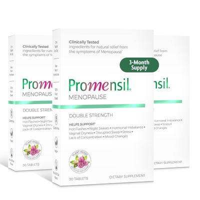 Promensil Menopause Double Strength Supplements for Women - Red Clover Isoflavones, Helps Support Hot Flashes, Night Sweats, Restlessness - 30 Count (Pack of 3)