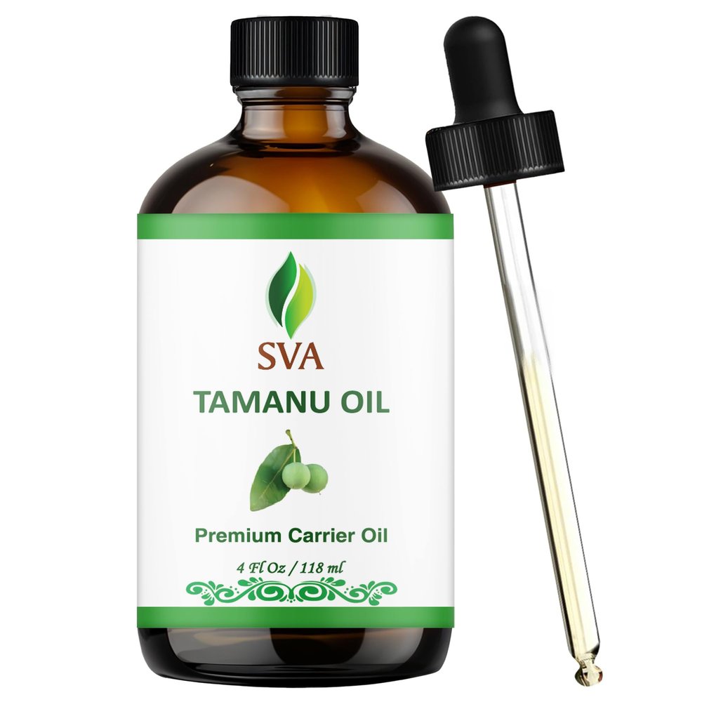 SVA Tamanu Oil - 4 Fl Oz 100% Natural Cold Pressed Tamanu Oil - for Face, Skin Care, Hair Care, Scalp Massage & Body Massage Carrier Oil with Dropper