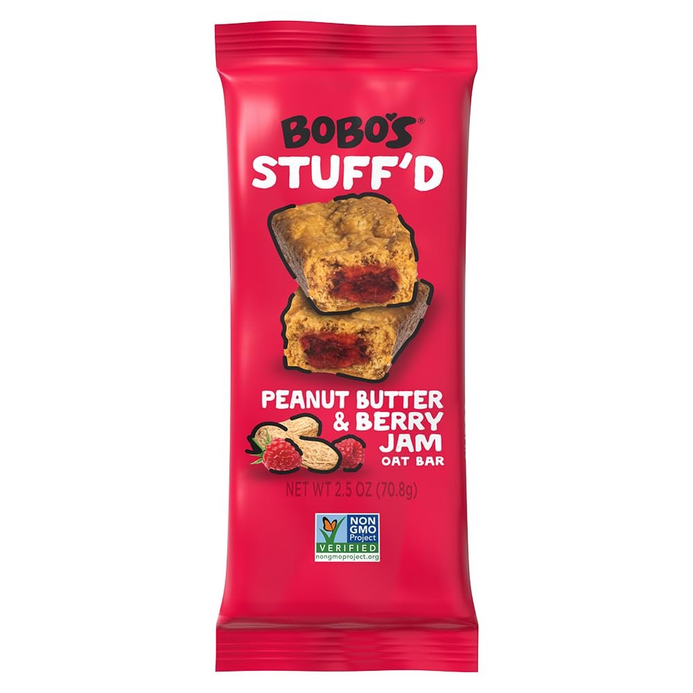 Bobo's Oat Stuff'd Bars (Peanut Butter & Jelly, 12 Pack of 2.5 oz Bars) Gluten Free Whole Grain Rolled Oat Bars - Great Tasting Vegan On-The-Go Snack