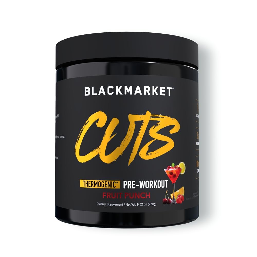 BLACKMARKET CUTS Pre Workout Thermogenic Energy & Focus Powder for Men & Women, Fat Metabolism, Muscle Definition, Creatine Free, 30 Servings (Fruit Punch)