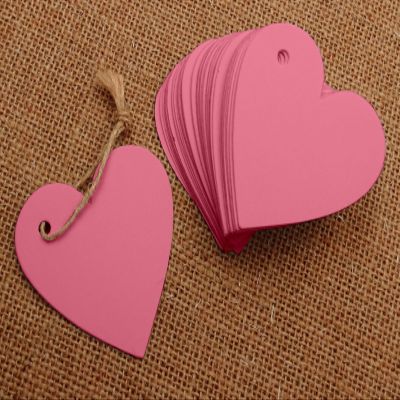 100 Pcs Heart Shape Blank Cardstock Tags Bonbonniere Wedding Favor Gift Tag with Free Natural Jute Twine - Colors Available