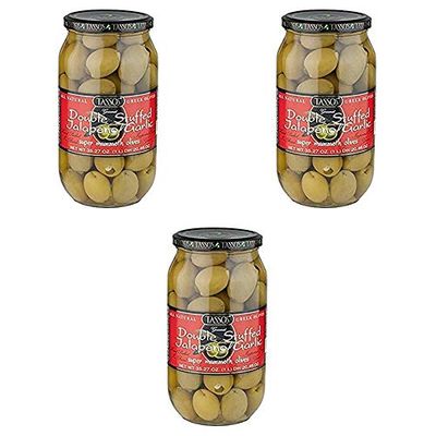 3 Pack Of Tassos All Natural Double Stuffed Jalapeno And Garlic Super Mammoth Olives (3X35.27 oz.)