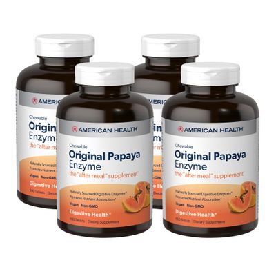 American Health Original Papaya Enzyme - 600 Chewable Tablets, Pack of 4 - The After-Meal Supplement - Non-GMO, Vegan - 800 Total Servings