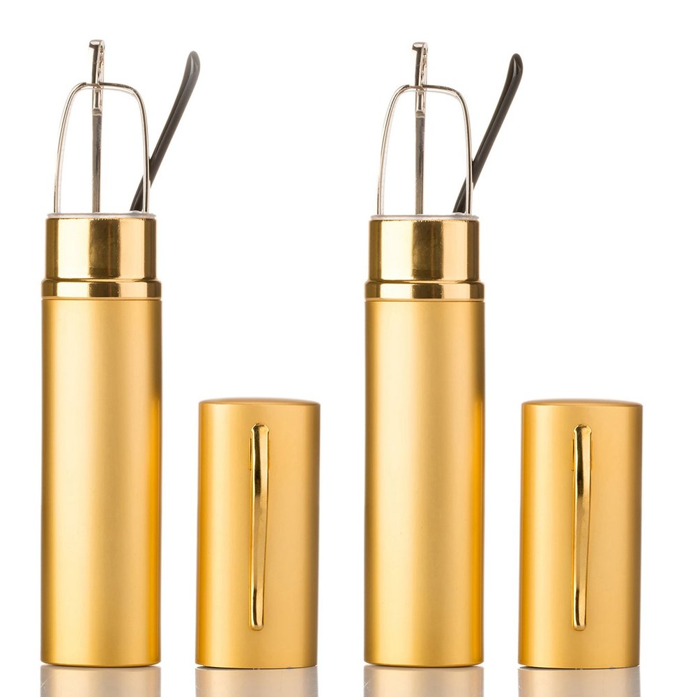 2 Packs Pocket Readers Ultra Compact Reading Glasses in Case Gold +2.00