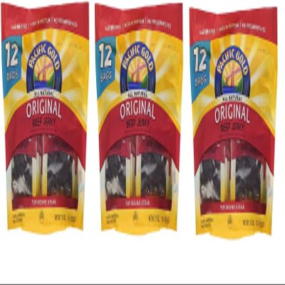 Pacific Gold Original Beef Jerky Value Pack - 3 Bags of 12 - 1.25 oz per Bag Bag - Total 36