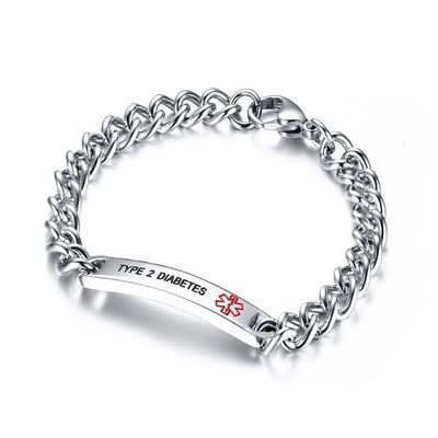 VNOX Type 2 Diabetes Bracelet Stainless Steel Medical Alert ID Bracelet for Unisex 8"