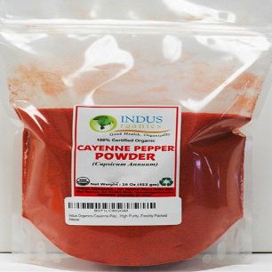 Indus Organics Cayenne Pepper Powder (40,000 SHU), 1 Lb Bag, Steam Sterilized, Premium Grade, High Purity, Freshly Packed