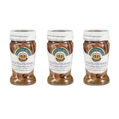 Agostino Recca Anchovies Fillets in Olive Oil  Anchovy Fillets Rolled in Capers (3.18Oz, 3-Pack)
