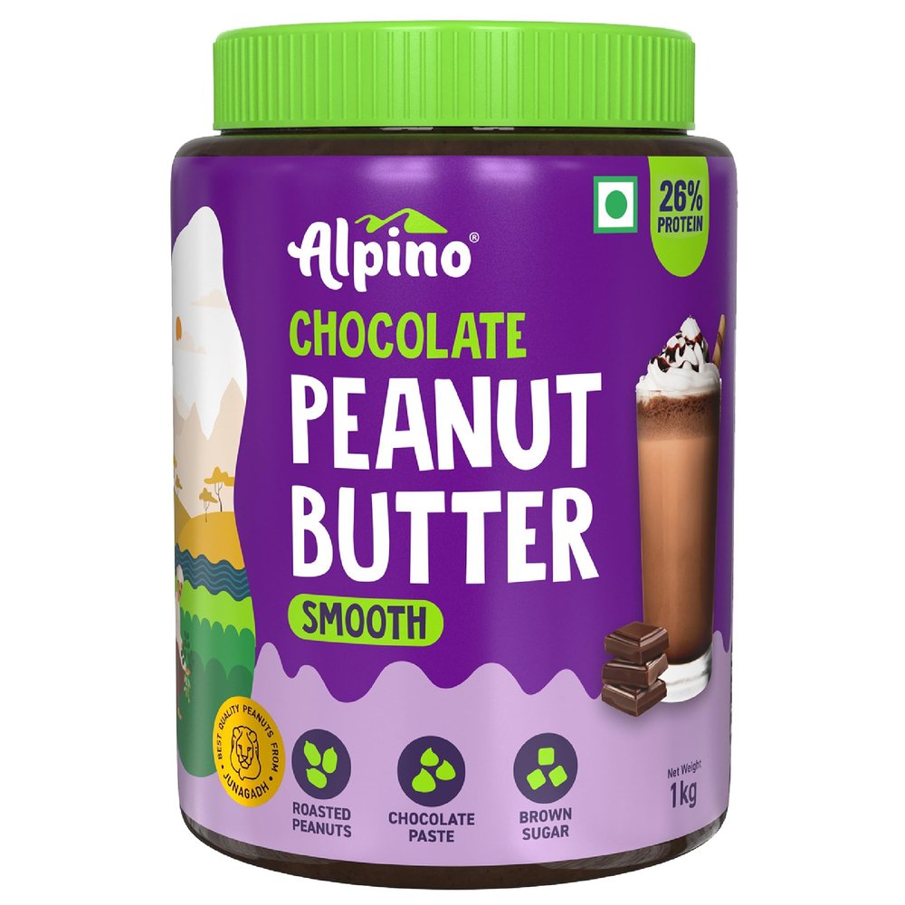 ALPINO Chocolate Peanut Butter Smooth - Roasted Peanuts, Chocolate Paste, Brown Sugar & Sea Salt - 24g Protein, Gluten Free  Plant Based Peanut Butter Creamy (1 KG)