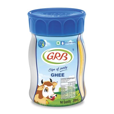 GRB Cow Ghee - Pure Desi Ghee Clarified Butter from 100% Cows Milk, Traditional Granular Texture & Rich Natural Aroma, Everyday Cooking Ghee, Made in India, 200ml