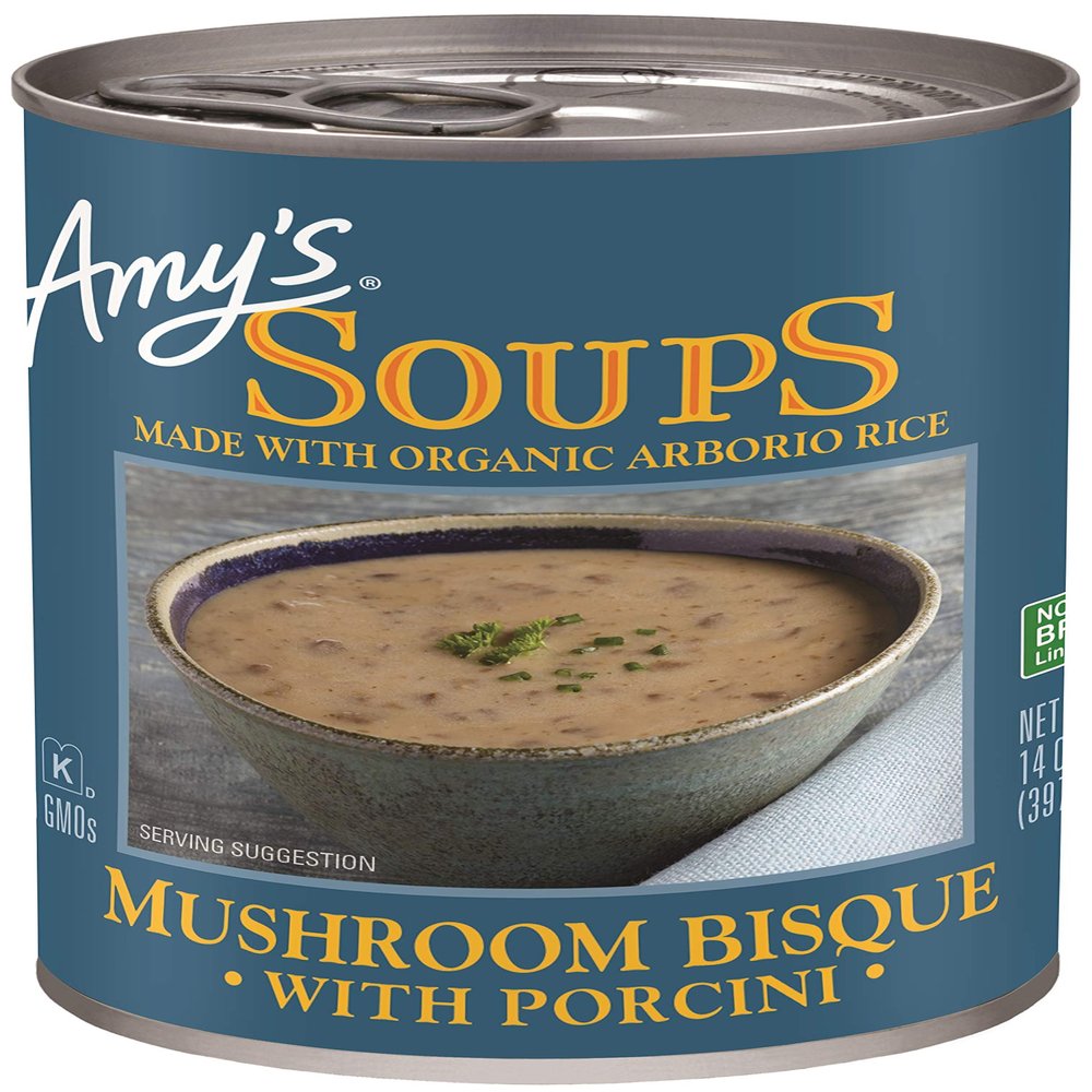 Amy's Soup, Mushroom Bisque With Porcini, Gluten Free, Made with Organic Vegetables and Cream, Vegetarian Canned Soup, 14 Oz