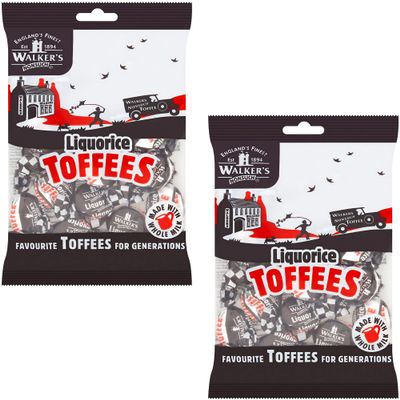 Walkers Nonsuch Liquorice Toffees Bag 5.29 Oz (Pack of 2) Black Licorice Candy, British Chewy Toffee Candy, Old Fashioned Sweets, Traditional English Treats, Imported from UK