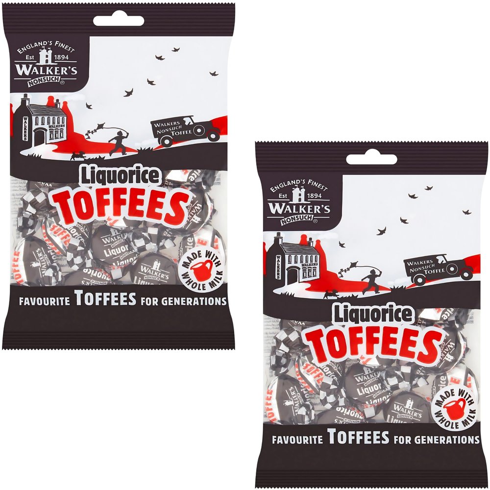Walkers Nonsuch Liquorice Toffees Bag 5.29 Oz (Pack of 2) Black Licorice Candy, British Chewy Toffee Candy, Old Fashioned Sweets, Traditional English Treats, Imported from UK
