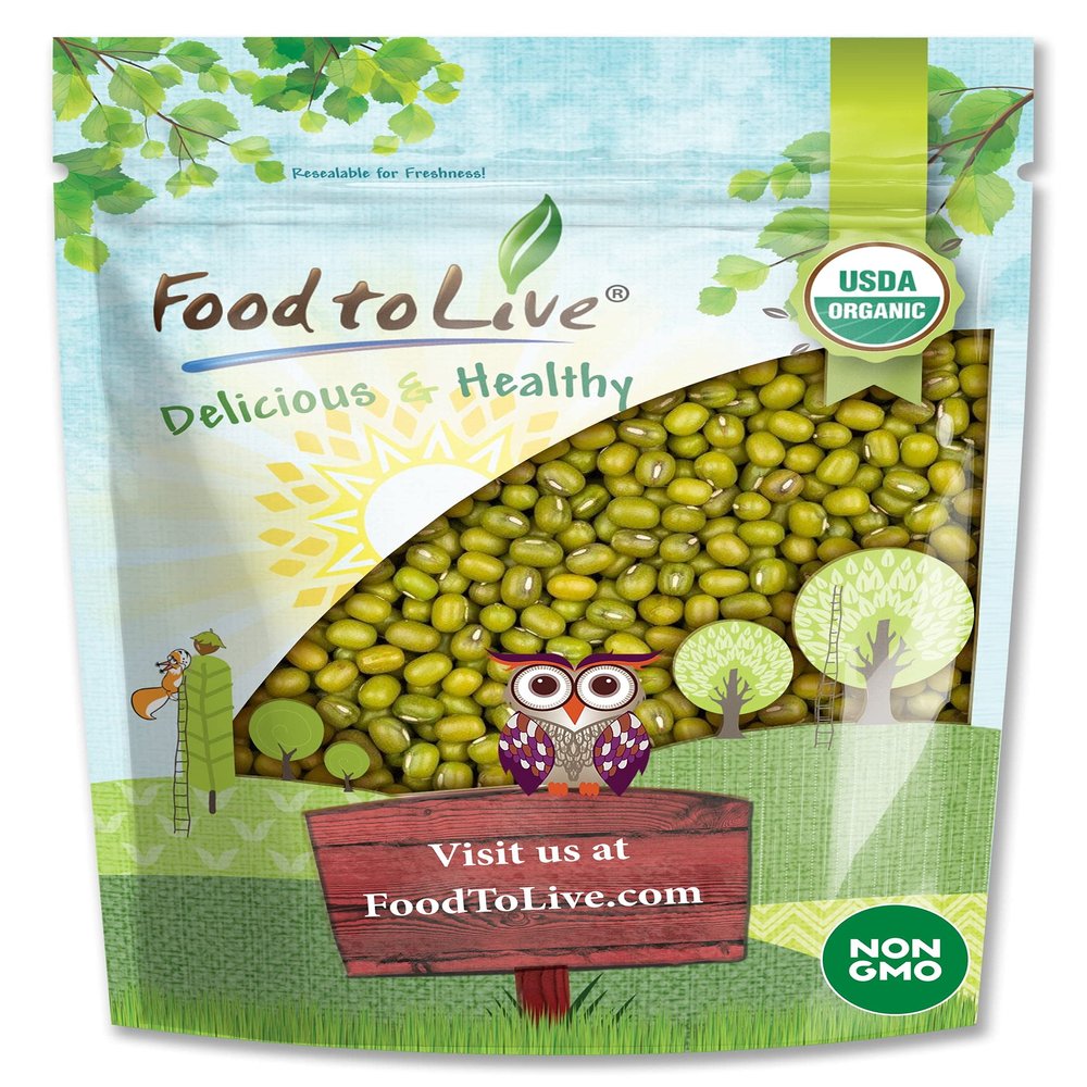 Food to Live Organic Mung Beans, 1 Pound Non-GMO, Whole Dried Beans, Green Gram, Sproutable, Kosher, Sirtfood. Good Source of Fiber and Protein.