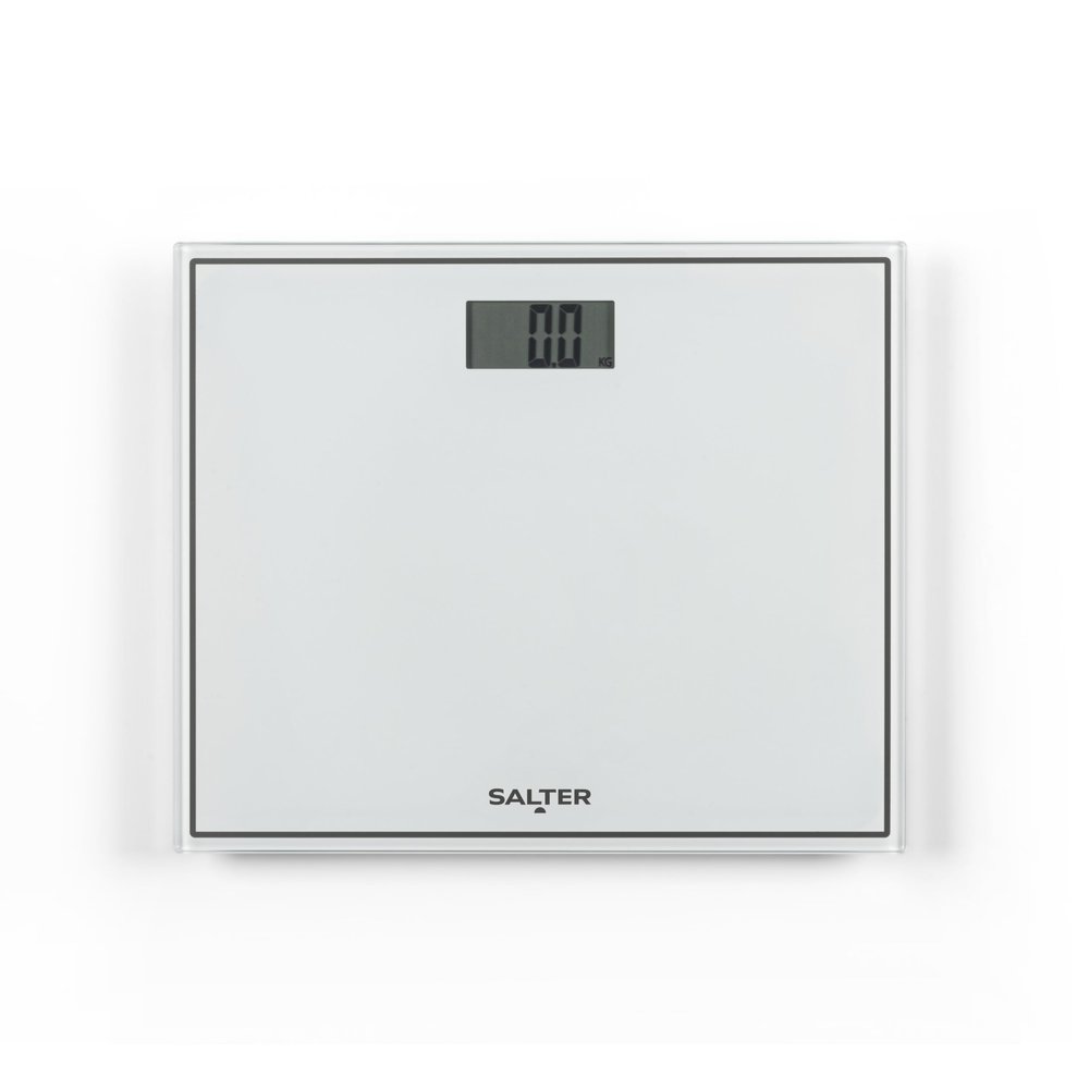 Salter Compact Digital Bathroom Scales - Toughened Glass, Measure Body Weight Metric/Imperial, Easy to Read Digital Display, Instant Precise Reading w/Step-On Feature, 15Yr Guarantee - White