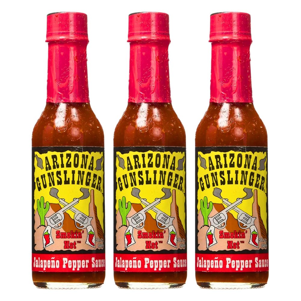 Arizona Gunslinger Red Jalapeo Pepper Sauce  Specialty 5 oz Glass Bottle | Extremely Spicy Jalapeno Peppers, Sugar Free, Pepper Plant Hot Sauce, Style Heat for Bold Food Lovers & Ultimate Challenge, Pack of 3