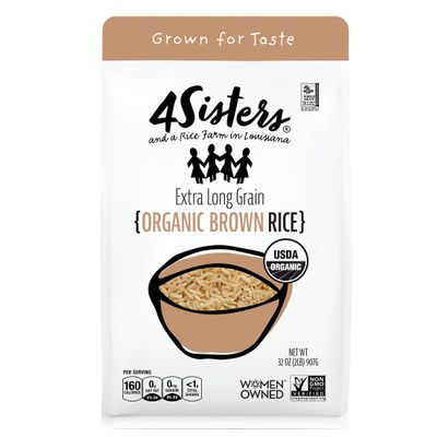 4Sisters - Organic Long Grain Brown Rice - Grown in USA - Sustainably Grown - Women Owned - Farm to Table - 2lb
