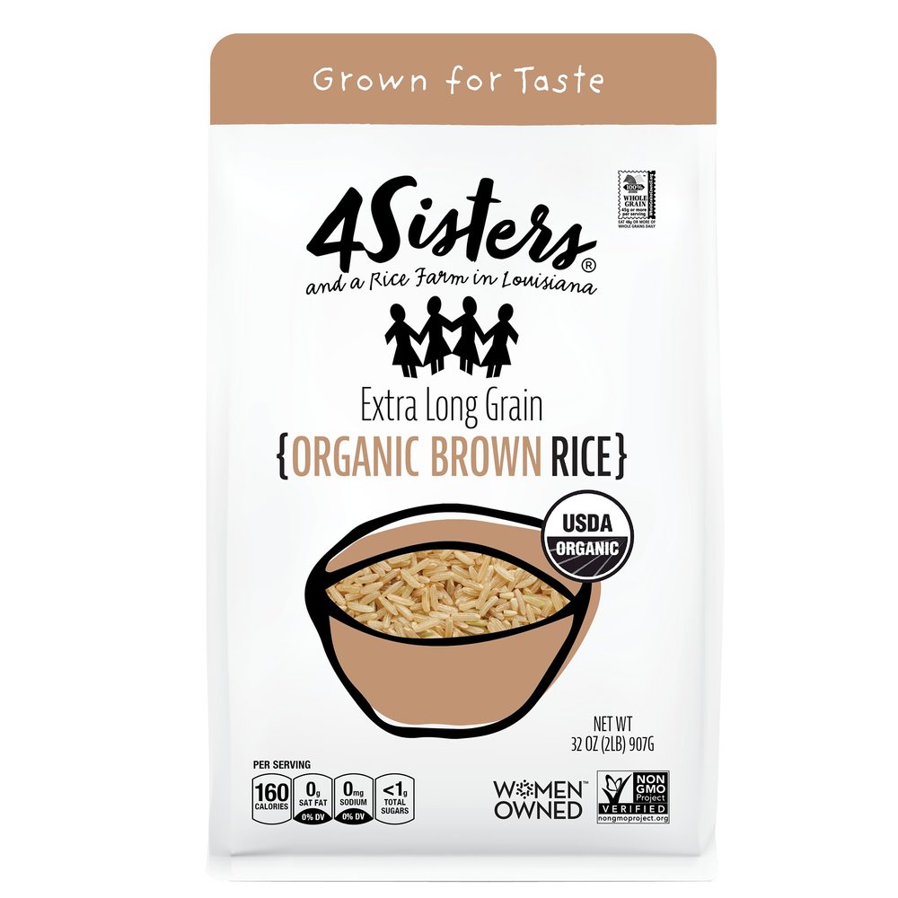 4Sisters - Organic Long Grain Brown Rice - Grown in USA - Sustainably Grown - Women Owned - Farm to Table - 2lb