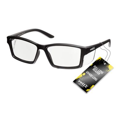 voltX 'VISION' Safety Readers, Full Lens Magnified Reading Safety Glasses (+1.5 Dioptre, Clear lens) ANSI Z87.1+ & CE EN166F - Anti fog coated UV400 lens