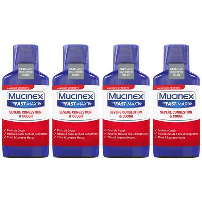 Mucinex Fast-Max Severe Congestion & Cough Multi-symptom Max. Strength Liquid- Expectorant, Cough Suppressant, & Nasal Decongestant, w/Dextromethorphan, Phenylephrine & Guaifenesin, 9 oz. (Pack of 4)