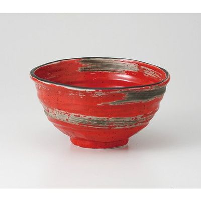 Red Glaze Black Kasuri 6.0 Bowl, 6.7 x 6.5 x 3.5 inches (17 x 16.5 x 9 cm), 16.9 oz (470 g), Bowl, Restaurant, Innn, Udon, Buckwheat Ramen, Japanese Tableware, Commercial Use