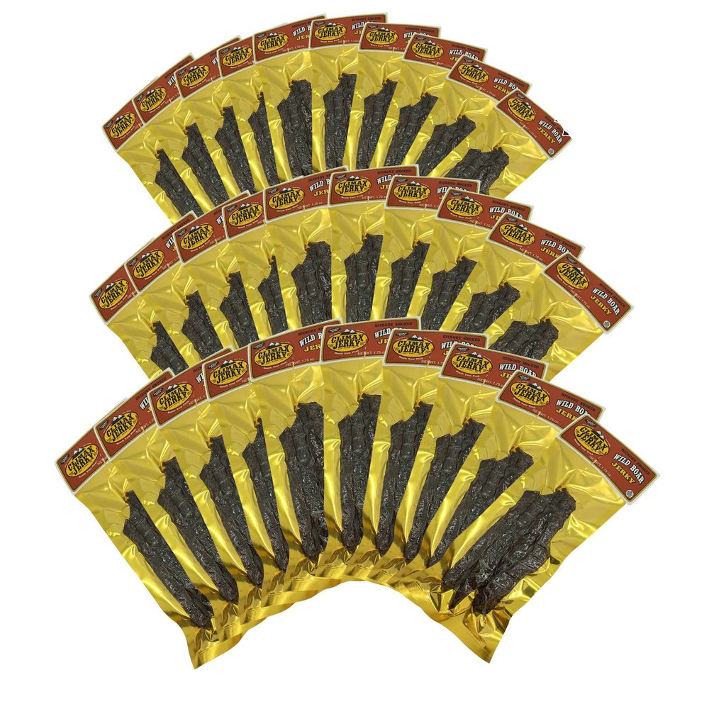 Climax Jerky BEST Premium Natural Style Kippered Cut Nice and Thick Strips 1.75 OZ. Wild Boar Jerky - High Protein - Low Carbs - Buy Multiple Packs & Save! (Wild Boar 30 Pack)