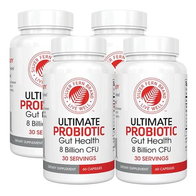 Silver Fern Brand Ultimate Probiotic 4-Pack  Probiotics for Women & Men  8 Billion CFU Spore-Forming Gut Health Supplement  DNA Verified, Probiotic, Shelf-Stable, High Survivability  240 Capsules