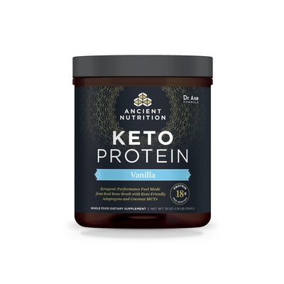 Ancient Nutrition Keto Protein Powder, KetoPROTEIN with Fats from Bone Broth and MCT Oil, Vanilla, 18g Protein 11g Fat Per Serving, Gluten Free, 17 Servings