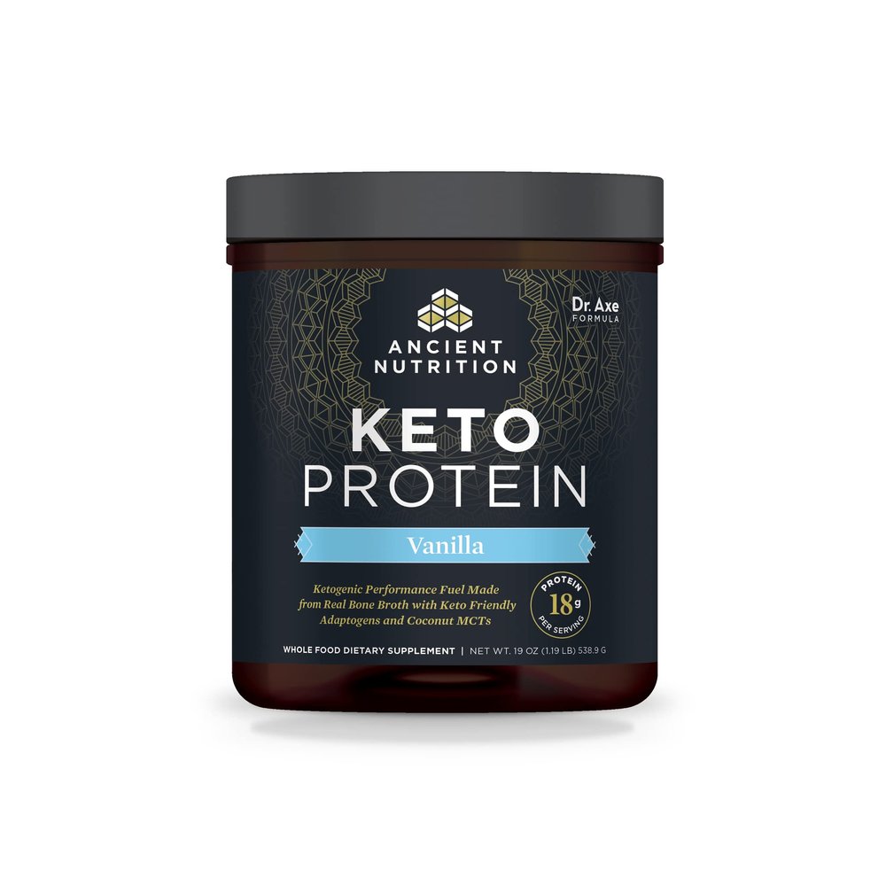Ancient Nutrition Keto Protein Powder, KetoPROTEIN with Fats from Bone Broth and MCT Oil, Vanilla, 18g Protein 11g Fat Per Serving, Gluten Free, 17 Servings
